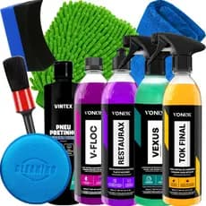 Kit Lavagem Shampoo v-Floc Cera Tok Final Restaurax Pneu Pretinho Vexus Vonixx