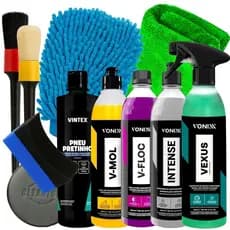Kit Vonixx Limpeza Carro Moto Vexus V-Floc V-Mol Intense Pneu Pretinho Acessórios Karbox