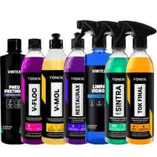 Kit Completo Vonixx Cera Tok Final Sintra Fast Restaurax V-Floc V-Mol 500ml Pneu Pretinho Limpa Vidros 500ml Vintex