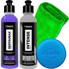 Kit Automotiva Vonixx Restaurax 240ml e Intense Toalha Microfibra 30x30cm e Aplicador Karbox