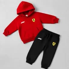 Conjunto Moletom Infantil Ferrari F1 Com Capuz e Calça Jogger Flanelado Masculino Inverno