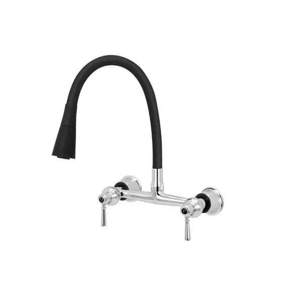 Torneira Misturador Gourmet Preto Flexível Cozinha Parede
