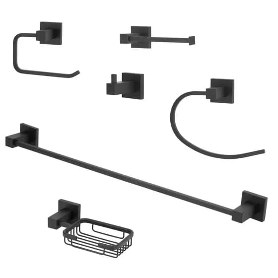 Kit Acessórios Quadrado Banheiro Preto/Black Fosco 5 Peças