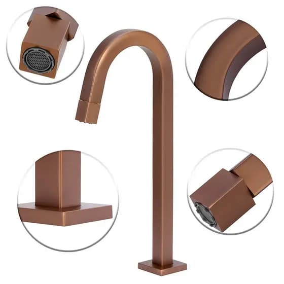 Torneira Banheiro Quadrada Rose Gold Pratica Clean Alta