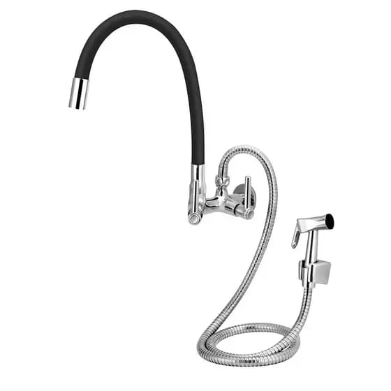 Torneira Cozinha Parede Gourmet Preto Multifuncional C/Ducha