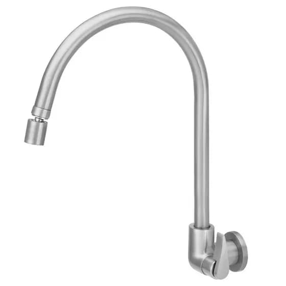 Torneira Cozinha Parede Inox Escovado Modelar Bica Alta Giratória 360 Arejador Articulado 1/4v Alavanca Cuba Dupla