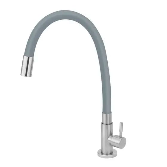 Torneira de Cozinha Inox Mesa Flexível Gourmet Cinza Gray Agua Quente Fria Movel