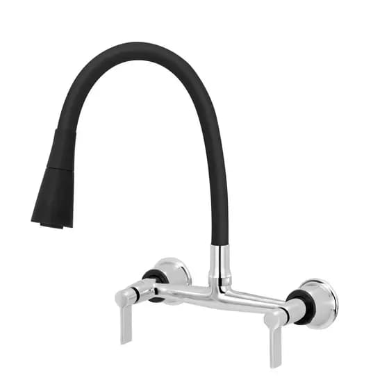 Torneira Cozinha Gourmet Cozinha Parede Flexível Preto Metal Duplo Jato Quente Frio 1/4v Misturador