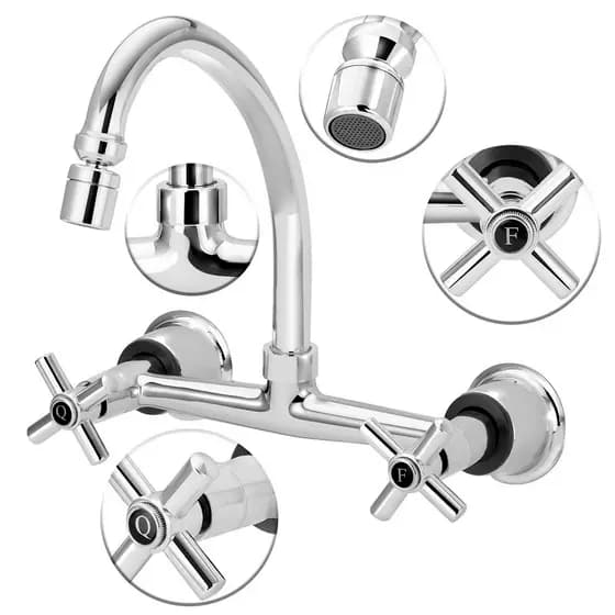 Torneira Cozinha Misturador Parede Arejador Articulado 1/4v Agua Quente Fria Anti Respingo