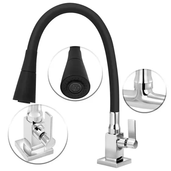 Torneira Quadrada Metal Gourmet Cozinha Mesa Bancada C Ducha
