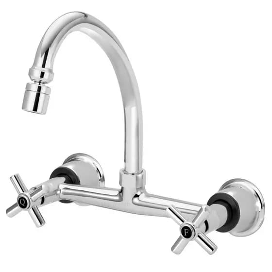 Torneira Cozinha Misturador  Parede Duplo Comando Bica Movel Arejador Cromado Volta 1/4 1 Pça