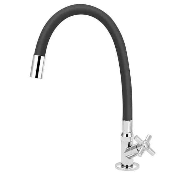 Torneira Cozinha Mesa Bancada Abs Tubo Flexivel Preto 1/4v Agua Quente Fria Gourmet