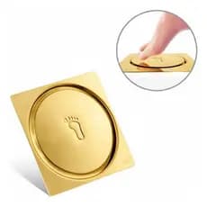 Ralo Click Inteligente 10x10 Cm Quadrado - Inox Dourado