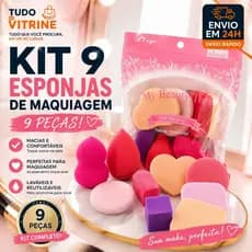 Kit 9 Esponjas Para Maquiagem Macias Laváveis Reutilizáveis Com Puff Completo