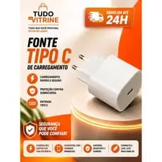 Fonte Carregador Tipo C USB-C Carregamento Rápido Entrada Tipo C Bivolt