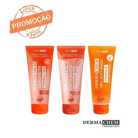 Anti-Idade Vitamina C Sabonete Esfoliante Gel Dermachem -Kit