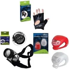 Kit Segurança Ciclismo 1 Par de Luvas 1 Lanterna de Cabeça com 7 Leds 02 Lanternas Led Sinalizadoras