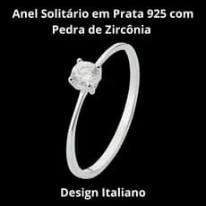 Anel Solitário Estilo Italiano em Prata 925 com Pedra de Zircônia Branca Tamanho 20 Elegante Moderna