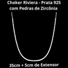 Choker Riviera 35cm em Prata 925 com Pedras de Zirconia Branca Com Extensor de 5cm Moderno Atemporal