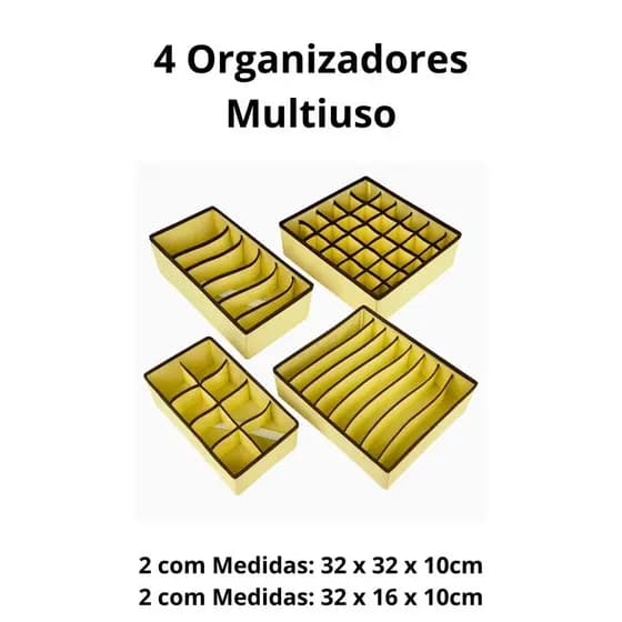 Conjunto de 4 Organizadores Multiuso 45 Divisórias Para Calcinhas Meias Cuecas e Peças do Dia a Dia