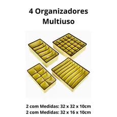 Conjunto de 4 Organizadores Multiuso 45 Divisórias Para Calcinhas Meias Cuecas e Peças do Dia a Dia