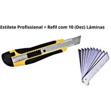 Kit Estilete Profissional Antiderrapante 16,5cm + Refil com 10 Lâminas- Escola/Escritório/Artesanato