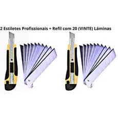 Kit 2 Estiletes Profissionais Antiderrapantes 16,5cm + Refil com 20 Lâminas p/ Escritório/Artesanato