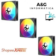Kit 1,2 ou 3 Fans RGB Preto Conector Molex Ventoinha para PC Gamer Cooler para Gabinete