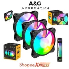 KIT 3 Cooler Fan Eurus 4‑Pinos MOLEX RGB – 3 Ventoinhas 120 mm Silencioso