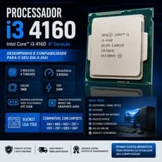 Processador Intel Core i3 i3-4160 3.6 GHz 2 núcleos gamer c/ Gráfico Intel HD Graphics 4400