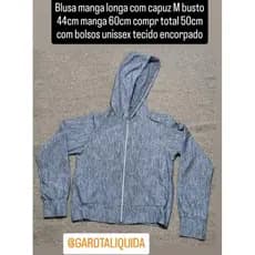 Blusa manga longa com capuz M busto 44cm manga 60cm compr total 50cm com bolsos unissex tecido encorpado