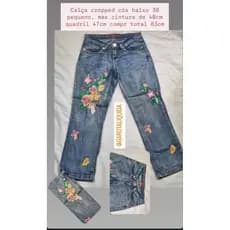 Calça jeans cropped 38 pequeno, cós baixo  bordada linda