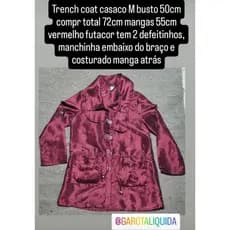 Trench coat casaco M busto 50cm compr total 72cm mangas 55cm vermelho futacor tem 2 defeitinhos