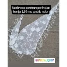 Xale branco com transparência e franjas 1,60m no sentido maior