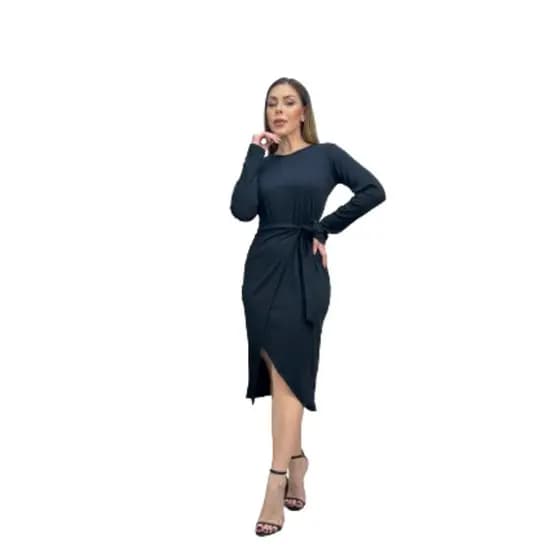 Vestido Canelado Manga Longa