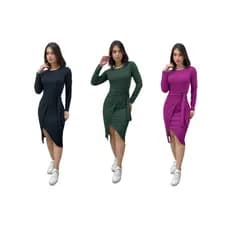 Vestido Canelado manga longa