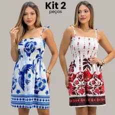 kit 2 Vestido Feminino  Curto Estampado Com Alça de Regulagem