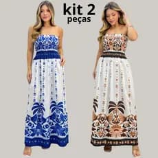 Kit 2 Vestido Tropical Longo com Elastex Tomara que Caia Estampado – Moda Feminina