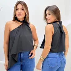 Blusa Cropped Feminina Gola Alta elegante social