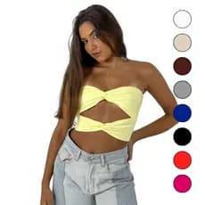 Top Cropped Nó Transpassado Tendência Feminino Moda Gringa Duplo Suplex Sem Bojo