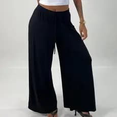 Calça Pantalona Feminina Cintura Alta Malha Viscolycra Premium Soltinha Perna Larga Flare