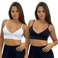 KIT 2: Top Feminino Alça Fina Decote V em Suplex Premium Estiloso Básico Versátil