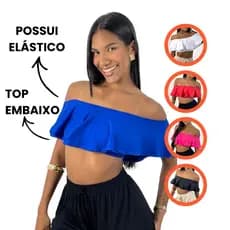 Cropped Ciganinha Ombro a Ombro Feminino Babado com Top por Baixo Suplex Premium