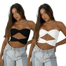 KIT 2: Cropped Feminino Nó Torcido Transpassado Tomara que Caia em Suplex Premium