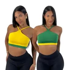 KIT 2 Top Frente Única Fitness Feminino Brasil Bicolor com Sustentação Tecido Duplo Elasticidade