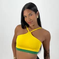 Top Frente Única Fitness Feminino Brasil Bicolor com Sustentação Tecido Duplo Elasticidade