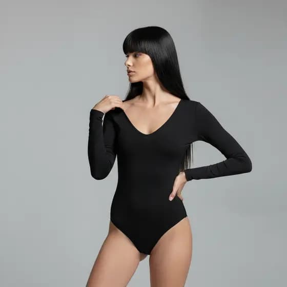 Body Decote V Manga Longa Com Forro No Busto