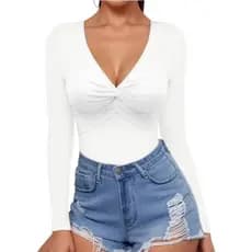 Body Bore Bori Manga Longa Decote V Cruzado Roupas Femininas Premium
