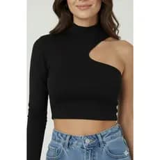 Cropped Croped Vestido Ombro Único Detalhe Lançamento Verão Manga Longa