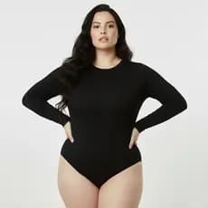 Modas Plus Size Body Manga Longa Gola Careca Básico e Modelador